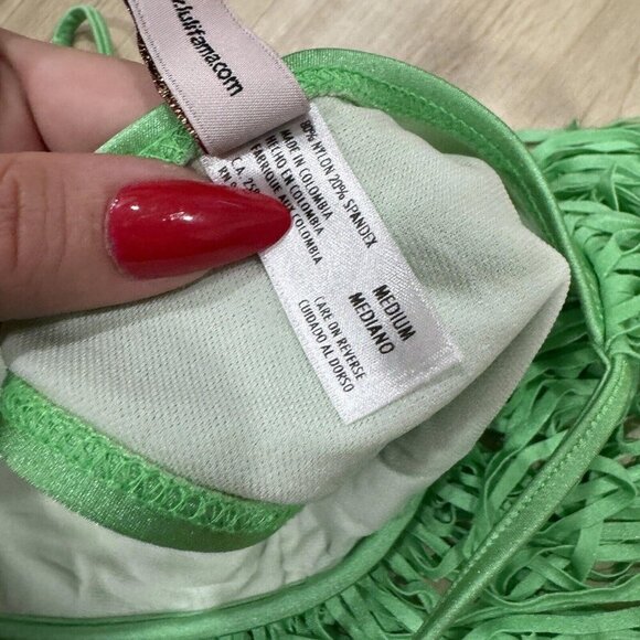Women’s Luli Fama Swim Fringe Top Bikini Size Medium M Green Hot Cute Summer‎ - Picture 6 of 7